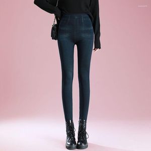 Frauen Leggings 2023 Imitation Denim Frauen hohe Taille große Größe Schlampenstifte Hosen Mode Fashion Casual Elastic Dünn