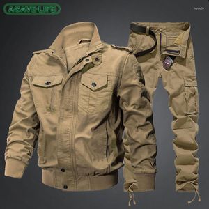 Men's Tracksuits Cotton Solid Color Jacket Sets Men Military Tooling Jackets Tough Guy American Loose Coat Pants Bussiness Suit Uniform