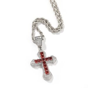 Hip Hop Men Rapper shiny diamond pendant necklace rhinestone cross crucifix pendant colorful zircon jewelry night club Sweater rope chain twist chain 24inch 1714