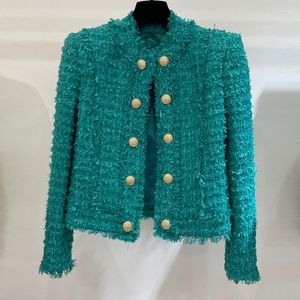 Giacche da donna 23Runway Green Tweed Jacket Women Elegant Gold Oro Doppio Palza Slim Blazer Blazer di alta qualità Office Fashion Tops