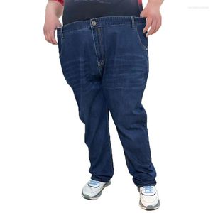 メンズジーンズハイウエストハイストレッチダークブルーエクストラビルプラスサイズストレッチパンティー男性52-58＃特大の太った人のズボン