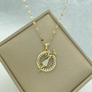 Pendant Necklaces Gold Plated Mom And Baby Big Zircon Stainless Steel For Women In Fashion Jewelry Necklace