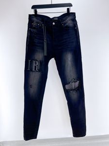 Jeans de jeans de luxo designers smens jean masculino preto cristal embelezado