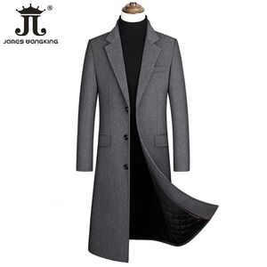 Mäns trenchrockar Autumn och Winter Boutique Woolen Black Grey Classic Solid Color Thick Warm Herr Long Wool Trench Coat Male Jacket 230812
