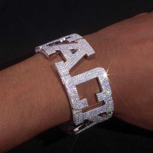 Luxury Custom Hip Hop Jewelry 925 Sterling Silver Vvs Moissanite Diamond Iced Out Cuff Letter Bangle Bracelet for Men