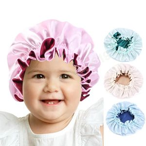 Capô reversível para crianças cetim chapéu de seda dupla camada doce color noite boné de sono crianças cabelos meninos acessórios de cabelo meninos