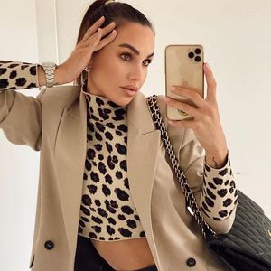 Kvinnors tröjor ardm casual turleneck leopard jacquard vinter tröja långärmad smal beskärda takkvinnor sexiga rygglösa tröja toppar