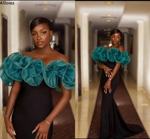 South Africa Nigeria Mermaid Prom Dresses Ruffles Off Shoulder Long Evening Formal Gowns Slim Fitted Vintage Black Second Reception Engagement Party Dress CL2708