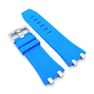 28mm - 24mm Blue Fluorinated Rubber Band Strap For AP Royal Oak Offshore 42 mm Watch