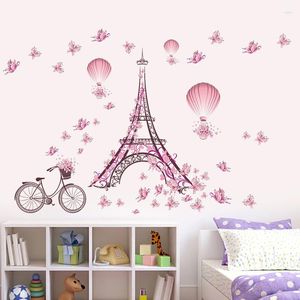 Adesivos de parede Eiffel Tower Butterflies Air Balloon Flores da sala de meninas Decoração de Diy Paisagem Mural Arte PVC Decalques