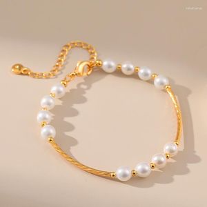 Strand Ccgood Natural Shell Pearls Armband för kvinnor Copper Pipe Design Handgjorda armband Fashion Lyxiga smycken Pulseras Mujer Gift