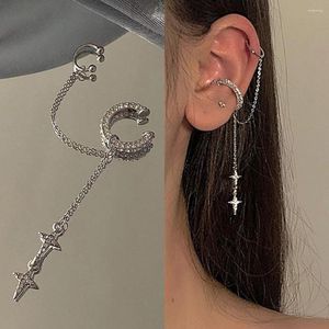 Backs Earrings 1 Pc Zircon Cross Star Tassel Ear Cuff For Women Rhinestone Chain No Piercing Clip Jewelry On