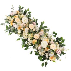 Dekorativa blommor kransar 50/100 cm konstgjorda blommor DIY Bröllopsväggarrangemang levererar Pion Rose Fake Flower Row Decor Wedding Iron Arch Backdrop 230812