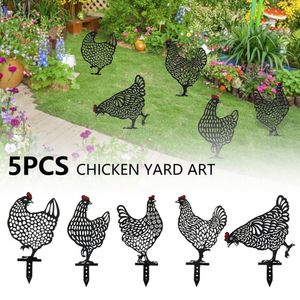 Oggetti decorativi Figurine 5 pezzi di giardino cortile ornamenti di pollo arte di pollo arte all'aperto a gallina silhouette decorazioni 230812