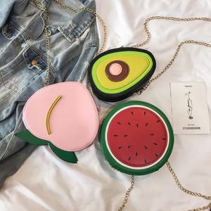 Kvällspåsar sommar söt tecknad frukt paj crossbody väska kreativ personlighet vattenmelon makak persika pu en axel liten flicka