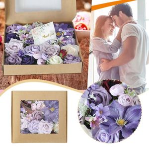 Dekorativa blommor stora solrosor Artificial Valentine's Day Diy Soap Flower Gift Rose Box Bouquet i Vase