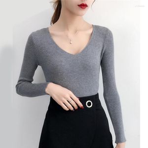 Women's Sweaters JMPRS Sexy V-neck Women Pullovers Sweater Autumn Winter Korean Style Knitted Jumper Fashion Casual Ladies Warm Basic Top