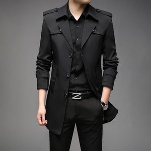 Trench de trincheira masculina Spring Men Trench Fashion Inglaterra Estilo Longo Trench Coats Mens Casuais Casuais Jackets Windbreaker Brand Mens Clothing 230812