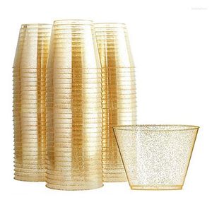 Tumblers Clear Plastic Cups Gold Glitter återanvändbar dryck Party vinglas för cocktail champagne martini