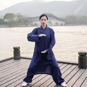 Ethnic Clothing 2023 Diagonal Collar Wudang Robe Taiji Men's Exercise Martial Arts Performance Wear Women Linen