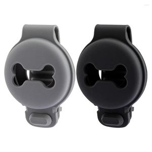 Dog Collars 2 Pcs Pet Silicone Protective Case For Airtag Anti-Scratch Bone Shape Collar Holder Tracker Cover-Black Grey