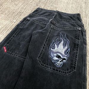 Herr jeans y2k jeans hip hop skalle mönster överdimensionerade baggy jeans ficka vintage denim byxor män kvinnor gotiska bredbyxor streetwear 230812