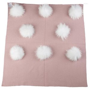 Halsdukar baby varm ull svadlande filt född resor sovande sängkläder swaddles wrap födelse gåva med 8 st 13 cm äkta päls pompom