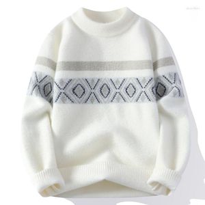 Men's Sweaters 2023 Winter Plaid Sweater High Quality Mink Pullover Comfortable Classic Loose Plus Size 9367