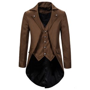 Herren Trench Coats Retro Herren Gothic Blazers Jacke Mäntel mittelalterliche Steampunk Männer Blazer Fake Fake Zwei Stücke Victorian Tuxedo Coat Men Cosplay Kostüm 230812