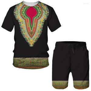 Men's Tracksuits T-shirt Sets 3D Print African Dashiki Tracksuit Ethnic Style T Shirts Shorts 2 Pieces Streetwear Oversized Suit Sportswear