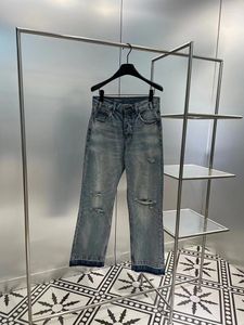 Kvinnors jeans mode högkvalitativt ljusblå rak riven för kvinnor 2023 streetwear casual ripped denim byxor dam