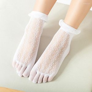 Women Socks 5 Pairs Women's Summer Five Finger Sexy Lace Mesh Sheer Fashion Harajuku Solid Black Pink White With Toes