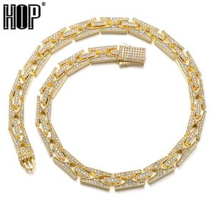 Hip Hop 10mm Razor Link Necklace Spring Buckle Iced Out Luxury Chain Bling Aaa Cubic Zirconia for Men Rapper Jewelry