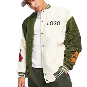 Män tillverkare kläder anpassade brevman baseball sherpa fleece bombare varsities flygpilot päls jacka män