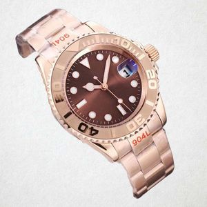 Mense Watch Diving Series Watch Automatic Movement Brown Dial Rose Gold Ceramic Bezel Dual Color Inlaid rostfritt stål Rem Waterproof Watch