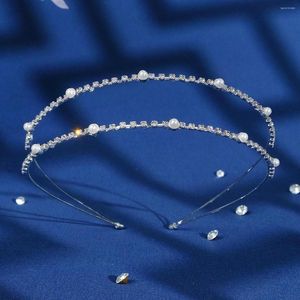 Headpieces Exquisite Zircon Headbands Simple Retro Pearl Headband Waving Party Crown Head Hoop Elegant Women Silver Bands Headwear