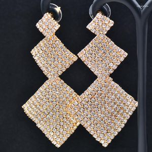 Brincos Dangle Leeker Moda 3 Drop quadrado para mulheres Color prateada de ouro Full Rhinestone Acessórios de casamento Jóias de festa 870 LK7