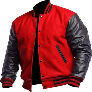 Personalizado Varrsity b Mangas de Couro Chenille Bordado Patch Beisebol Preto e Branco Contraste Jaqueta Bomber