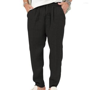 Men's Pants Adjustable Waist Men Streetwear Casual Trousers Solid Color Straight Leg With Drawstring Waistband Pockets