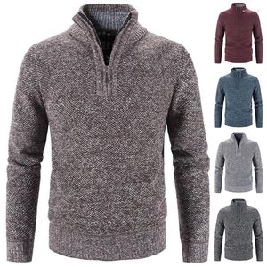 Suéteres masculinos 2023 Sweater de lã de inverno mais espesso de zíper com gola alta de gola alta qualidade machos machos machados malhados