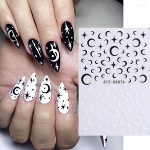 Nail Stickers 3D Black White Moon Star Art Checkerboard Smile Flame Design Patterns Transfer Decal Manicure