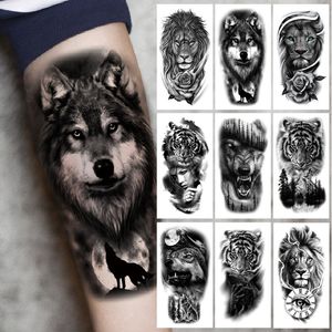 Tatuaggi temporanei manica del braccio superiore tatuaggio corona leone tigre wolf head impermeabili adesivi body arte falso per donne uomini 230812