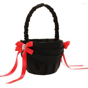 Fiori decorativi 1pc 8.66 '' 5.12 '' Fashion Black and Red Satin Bildoading Flower Girls/Boys for Wedding Party/Celebration Basket