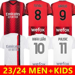 23 24 Ibrahimovic Ac Milans Soccer Jersey R. Leao Giroud Kessie Shirt da calcio 2023 2024 Tonali Pulisic Theo Rafa Leao Men Uniforms per bambini