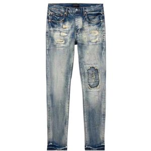 Jeans viola firmati da uomo neri per uomo Pantaloni in denim da uomo in cotone da uomo Pantaloni eleganti dritti lavati vecchi jeans lunghi con foro pantaloni neri casual