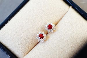 Dangle Küpeler Jhy Katı 18K Altın 0.4Ct Doğa Kırmızı Spinel değerli taşlar Elmaslar Kadınlar İçin Güzel Takı Doğum Günü Hediyeleri