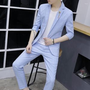 Herrenanzüge hochwertiger Mode und gutaussehender Sommeranzug Koreanische Version Slim Mid-Em-Sleeve Casual Sieben-Punkte-Hülse zweiteilig