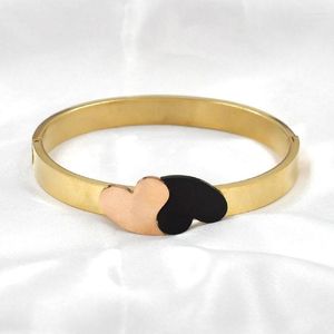 Pulseira de aço inoxidável feminino feminino cor dourado moda amor corações duplos amigos jóias de pulseiras para namorada presente