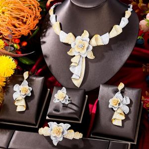 Necklace Earrings Set JImbora Gorgeous 4PCS Bangle Ring Jewelry For Women Girl Brides Wedding Jewellery Sets