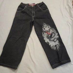Calças masculinas JNCO Jeans Y2K Hip Hop Cobra impressão gráfica Baggy Black Mens Harajuku Gothic High Wide Legas Wide Stousers 230812
